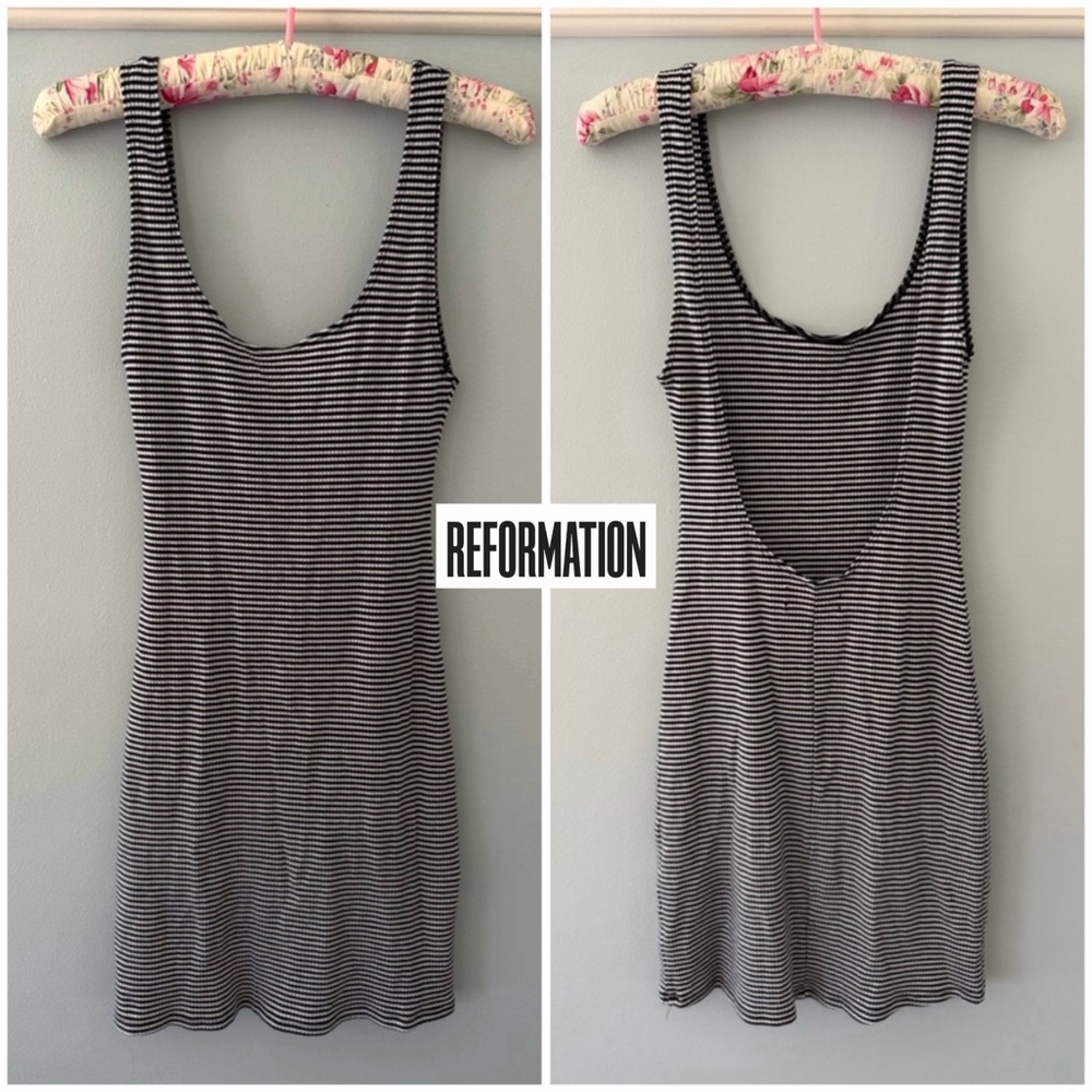 Like New - Reformation Black and White Striped Backless Mini Dress (M)